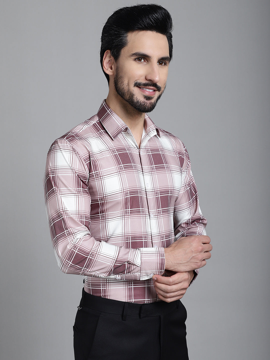 Indian Needle Men's Checked Formal Shirt - Maroon | Swadesiicart