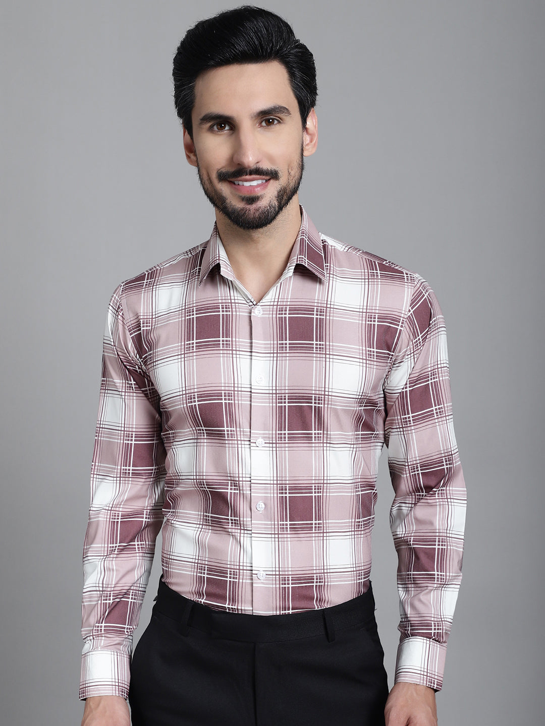 Indian Needle Men's Checked Formal Shirt - Maroon | Swadesiicart