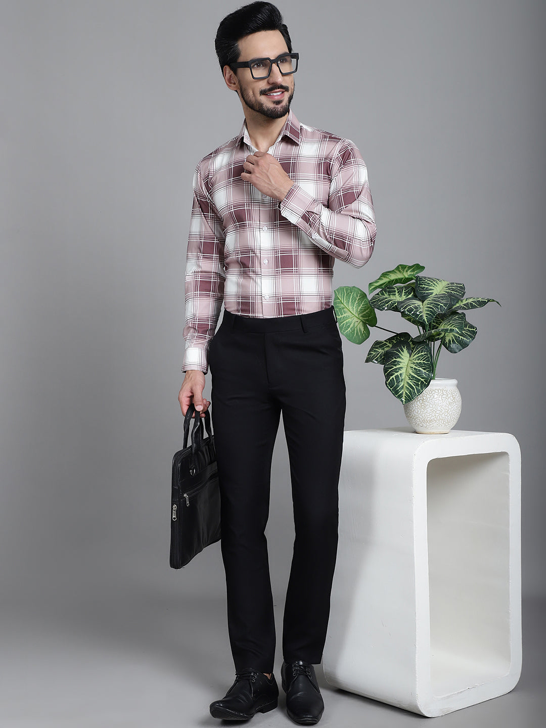 Indian Needle Men's Checked Formal Shirt - Maroon | Swadesiicart