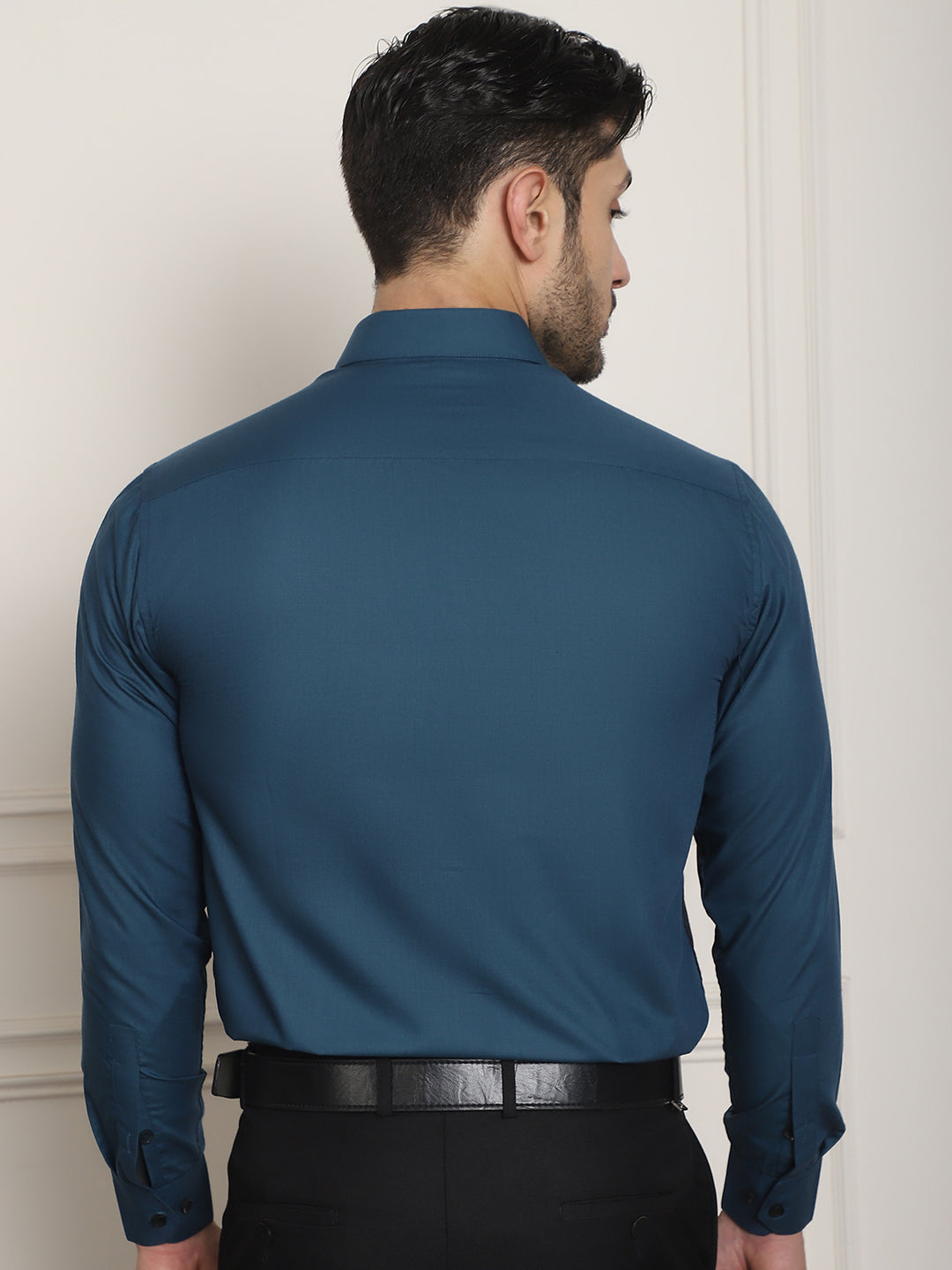 Indian Needle Men's Premium Cotton Satin Formal Shirt - Peacock | Swadesiicart