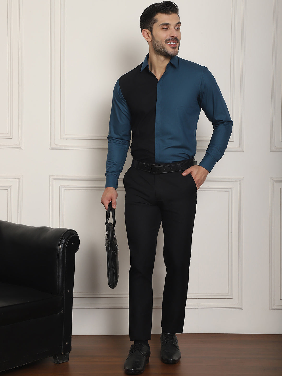 Indian Needle Men's Premium Cotton Satin Formal Shirt - Peacock | Swadesiicart