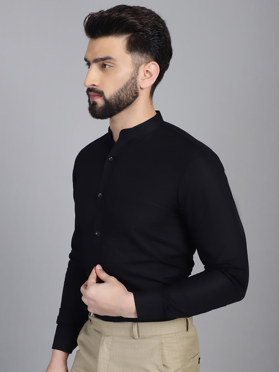 Indian Needle Men's Cotton Solid Formal Shirt - Black | Swadesiicart