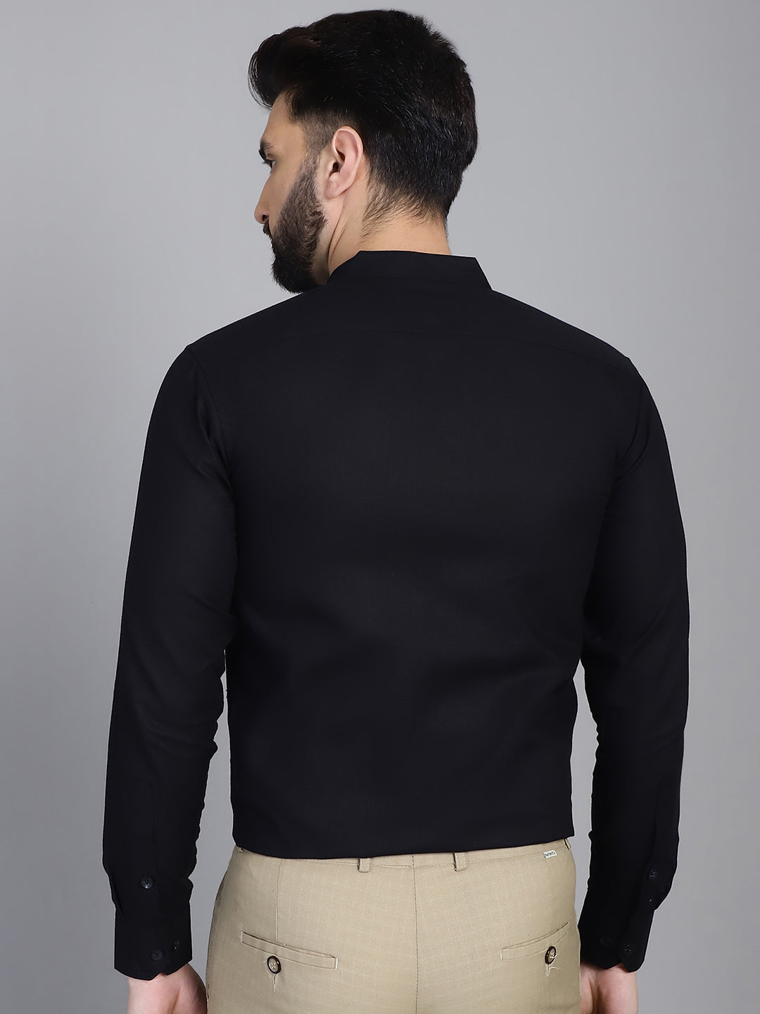Indian Needle Men's Cotton Solid Formal Shirt - Black | Swadesiicart