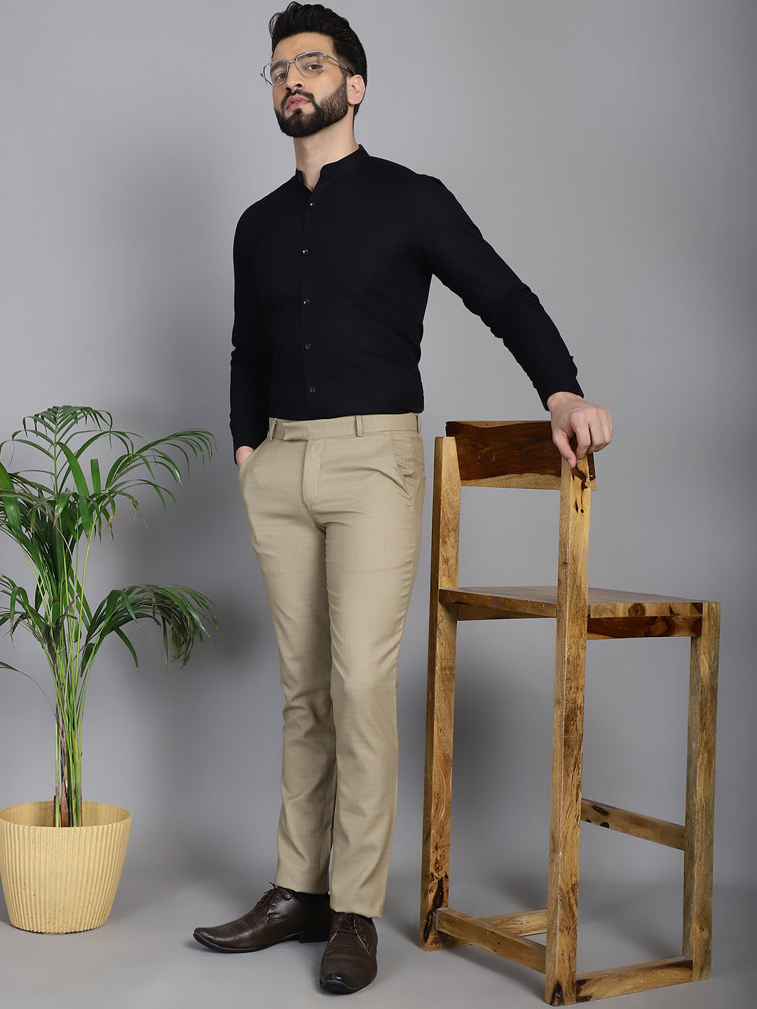 Indian Needle Men's Cotton Solid Formal Shirt - Black | Swadesiicart