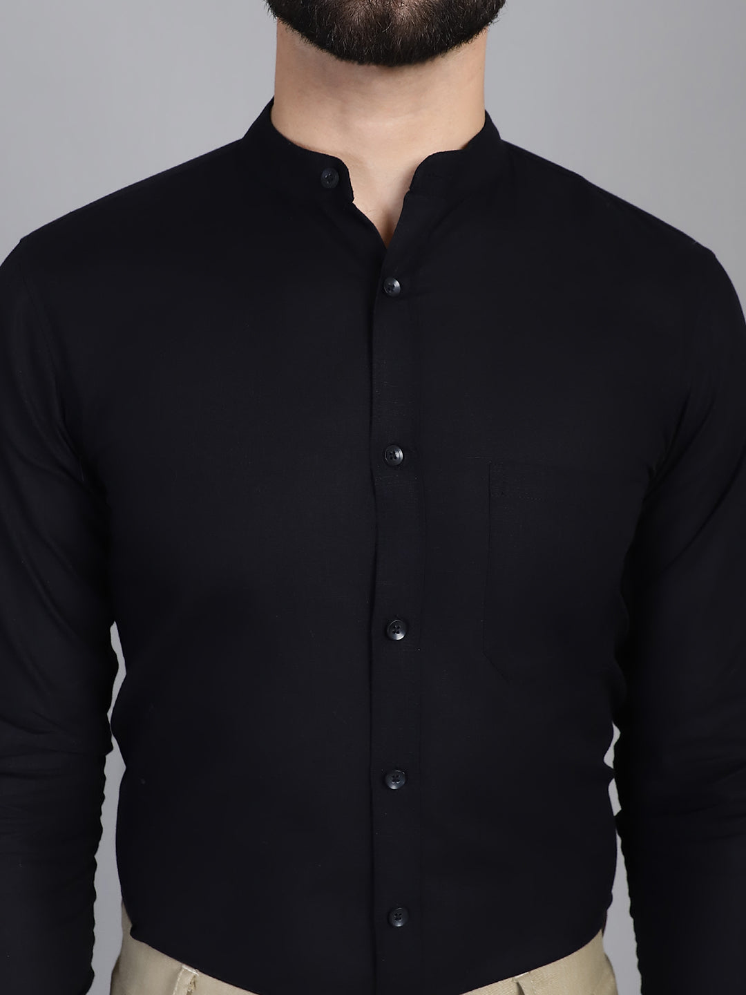 Indian Needle Men's Cotton Solid Formal Shirt - Black | Swadesiicart