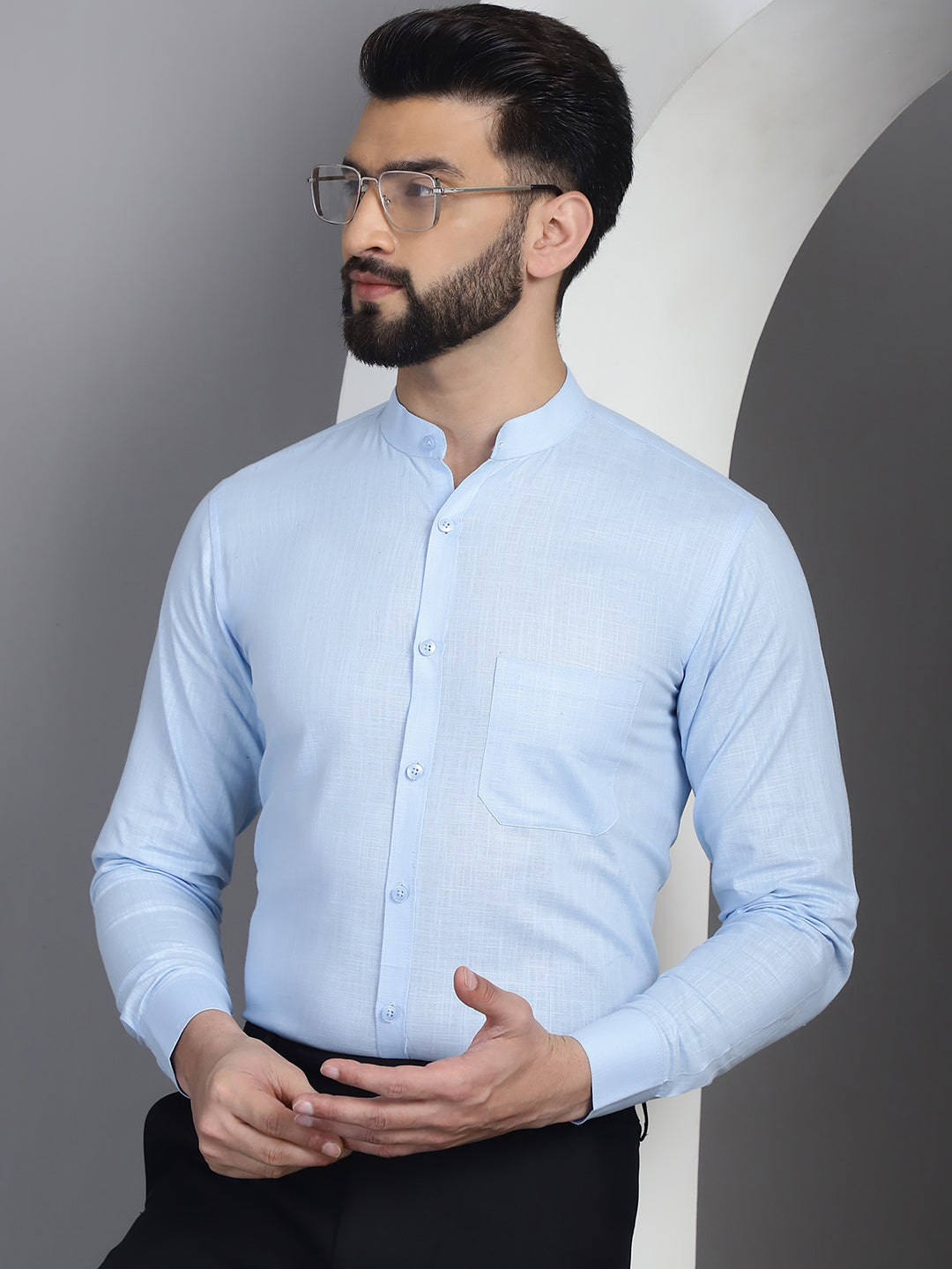 Indian Needle Men's Cotton Solid Formal Shirt - Firozi | Swadesiicart