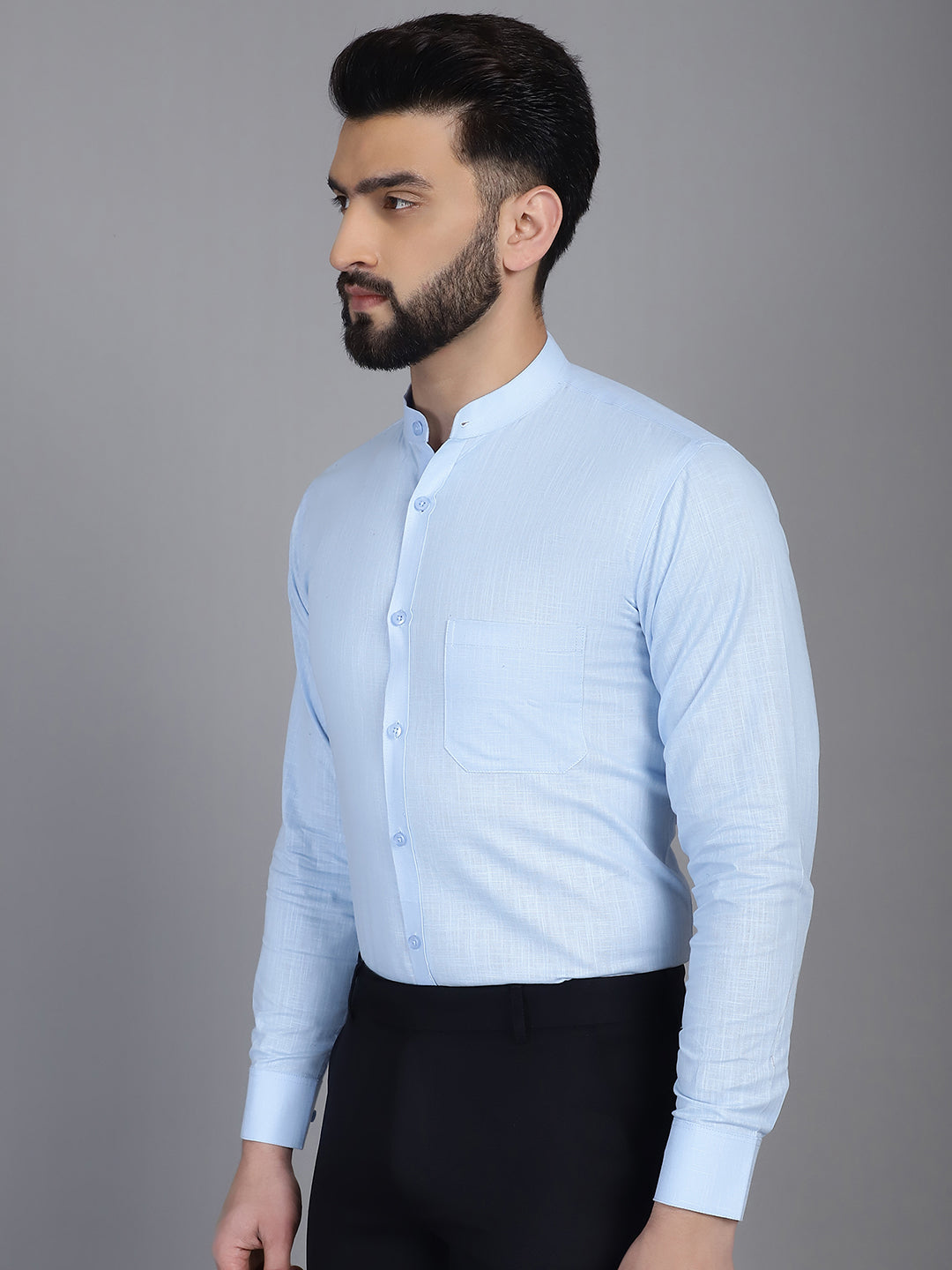 Indian Needle Men's Cotton Solid Formal Shirt - Firozi | Swadesiicart