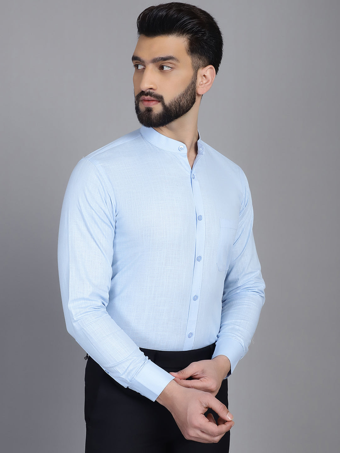 Indian Needle Men's Cotton Solid Formal Shirt - Firozi | Swadesiicart