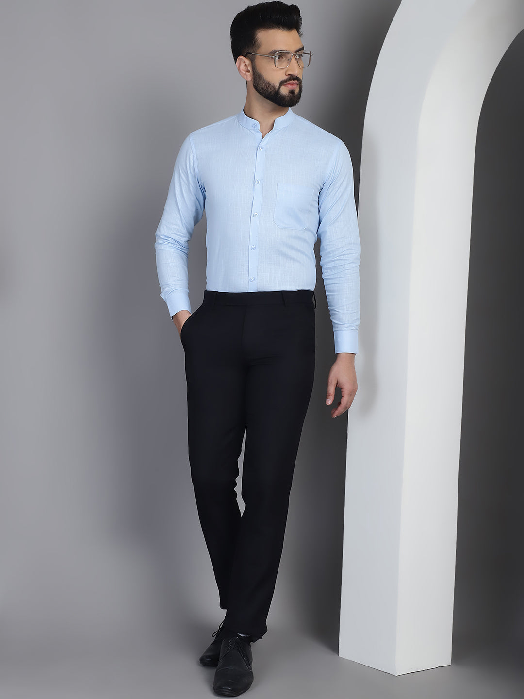 Indian Needle Men's Cotton Solid Formal Shirt - Firozi | Swadesiicart