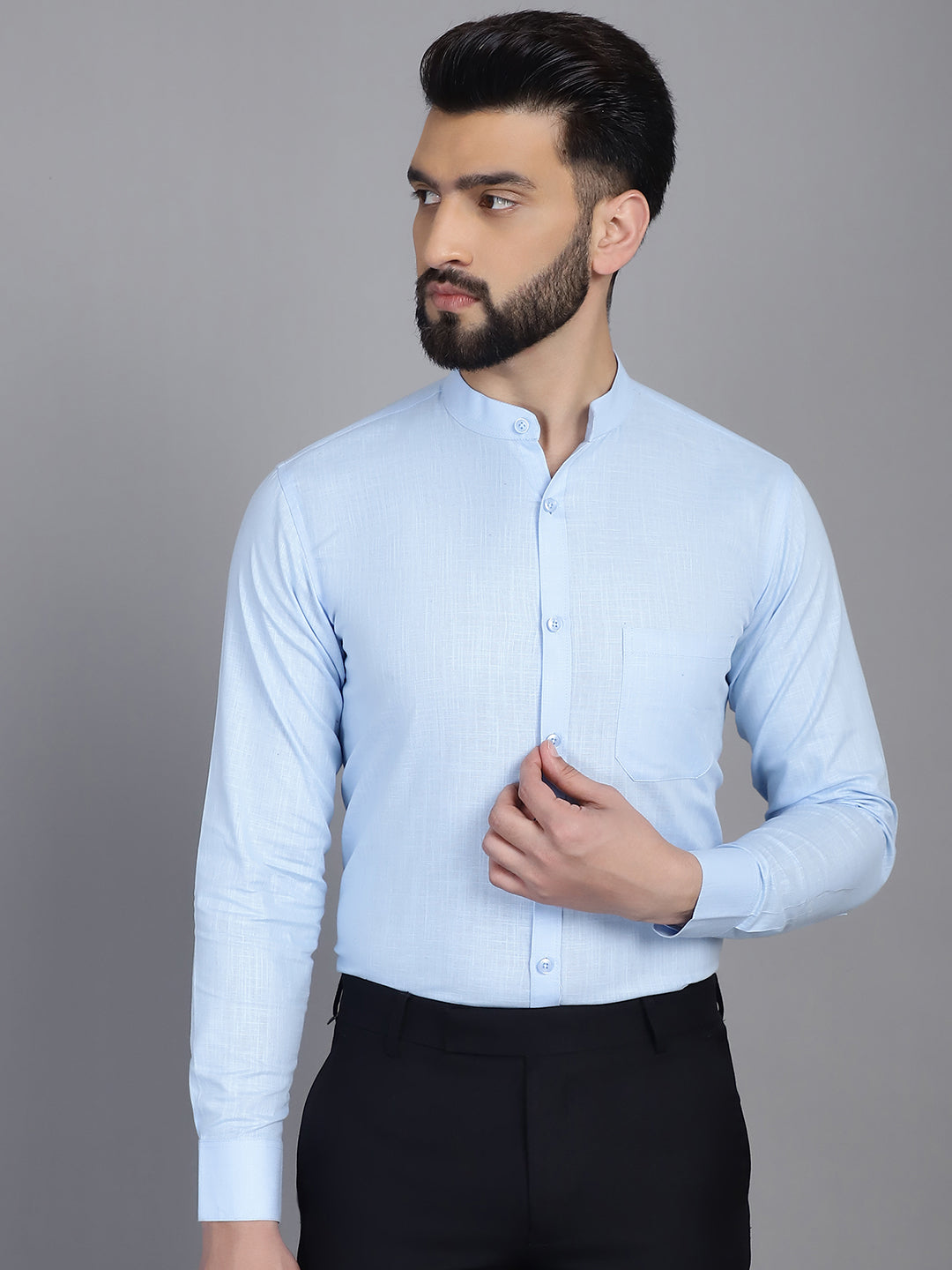 Indian Needle Men's Cotton Solid Formal Shirt - Firozi | Swadesiicart