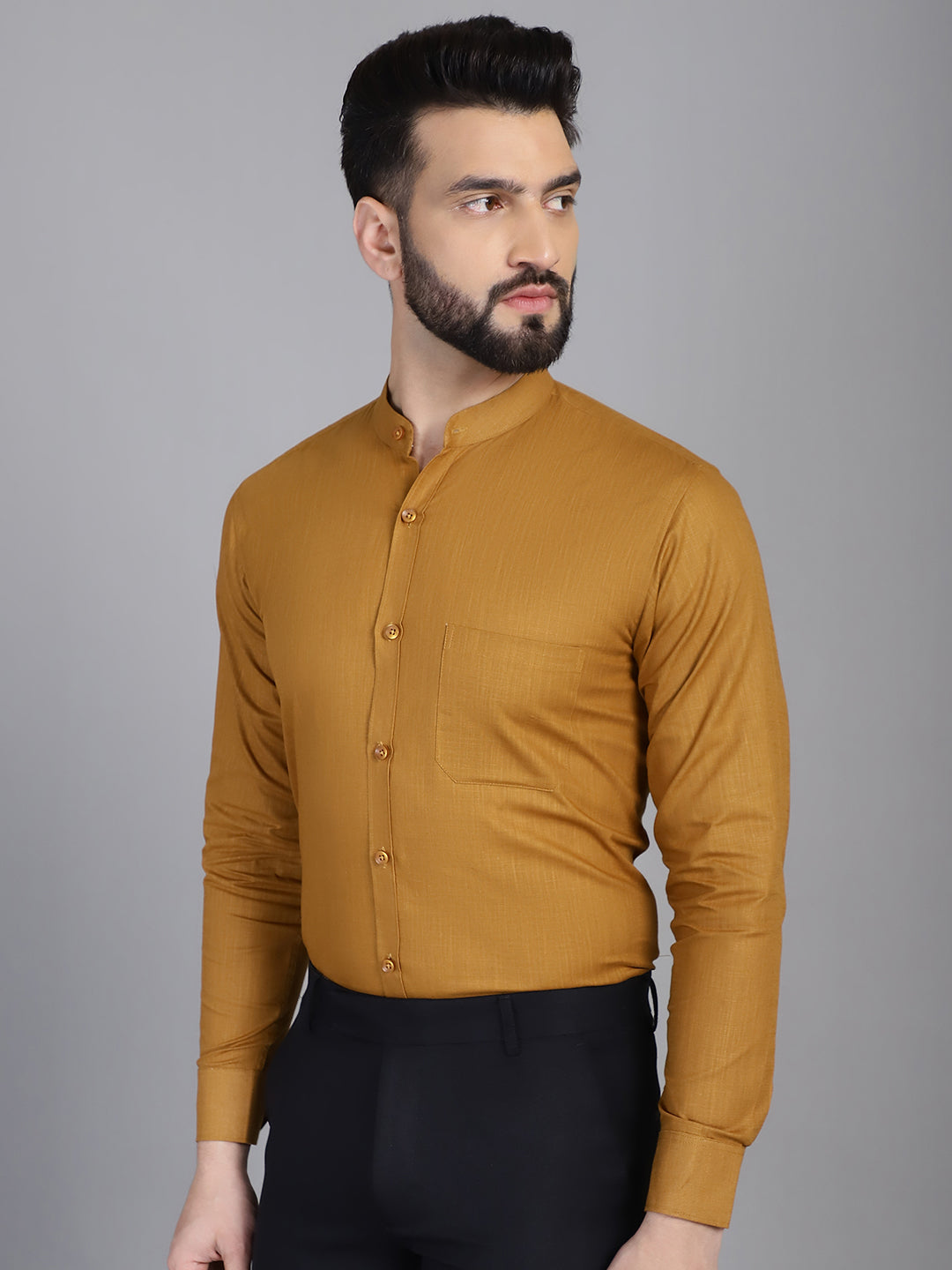 Indian Needle Men's Cotton Solid Formal Shirt - Mustard | Swadesiicart