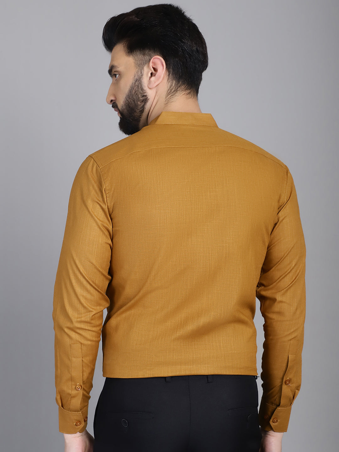 Indian Needle Men's Cotton Solid Formal Shirt - Mustard | Swadesiicart