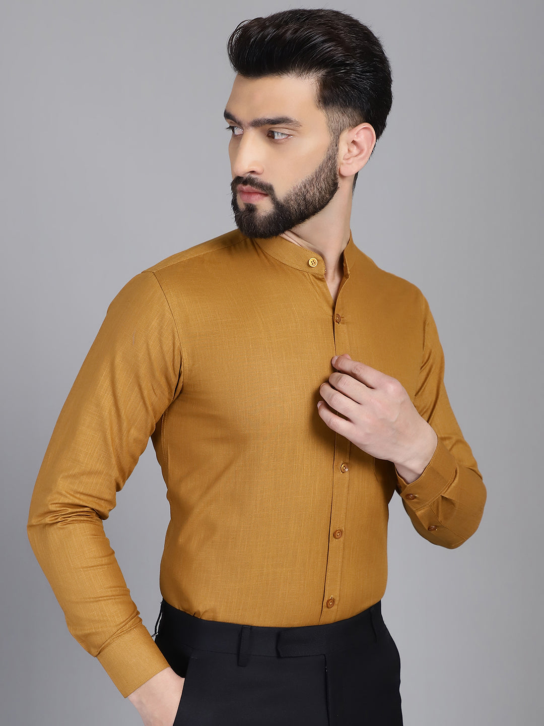 Indian Needle Men's Cotton Solid Formal Shirt - Mustard | Swadesiicart
