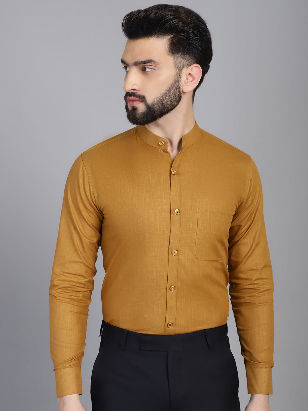 Indian Needle Men's Cotton Solid Formal Shirt - Mustard | Swadesiicart