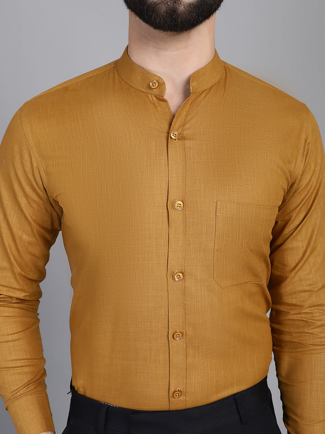 Indian Needle Men's Cotton Solid Formal Shirt - Mustard | Swadesiicart
