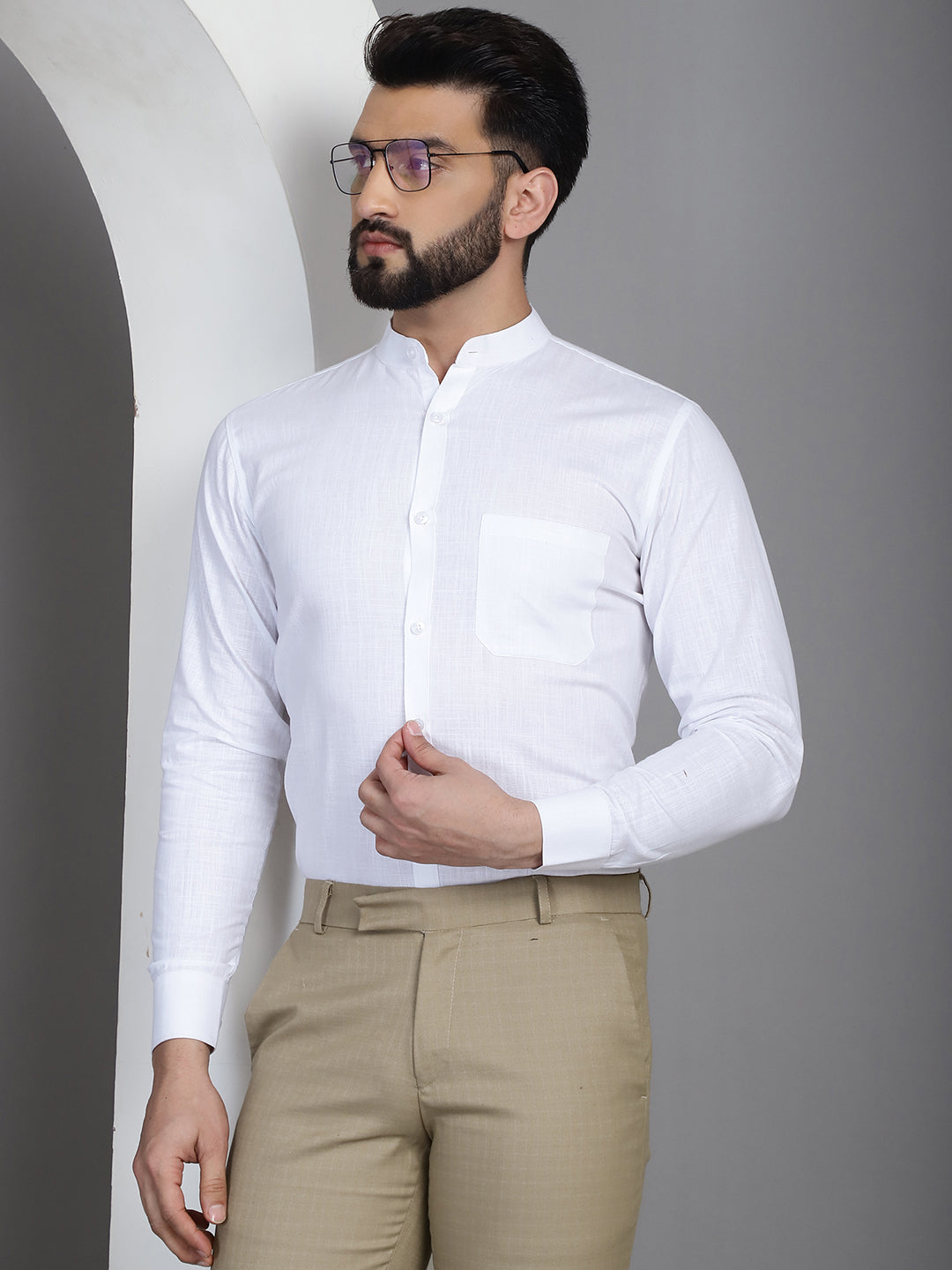 Indian Needle Men's Cotton Solid Formal Shirt - White | Swadesiicart