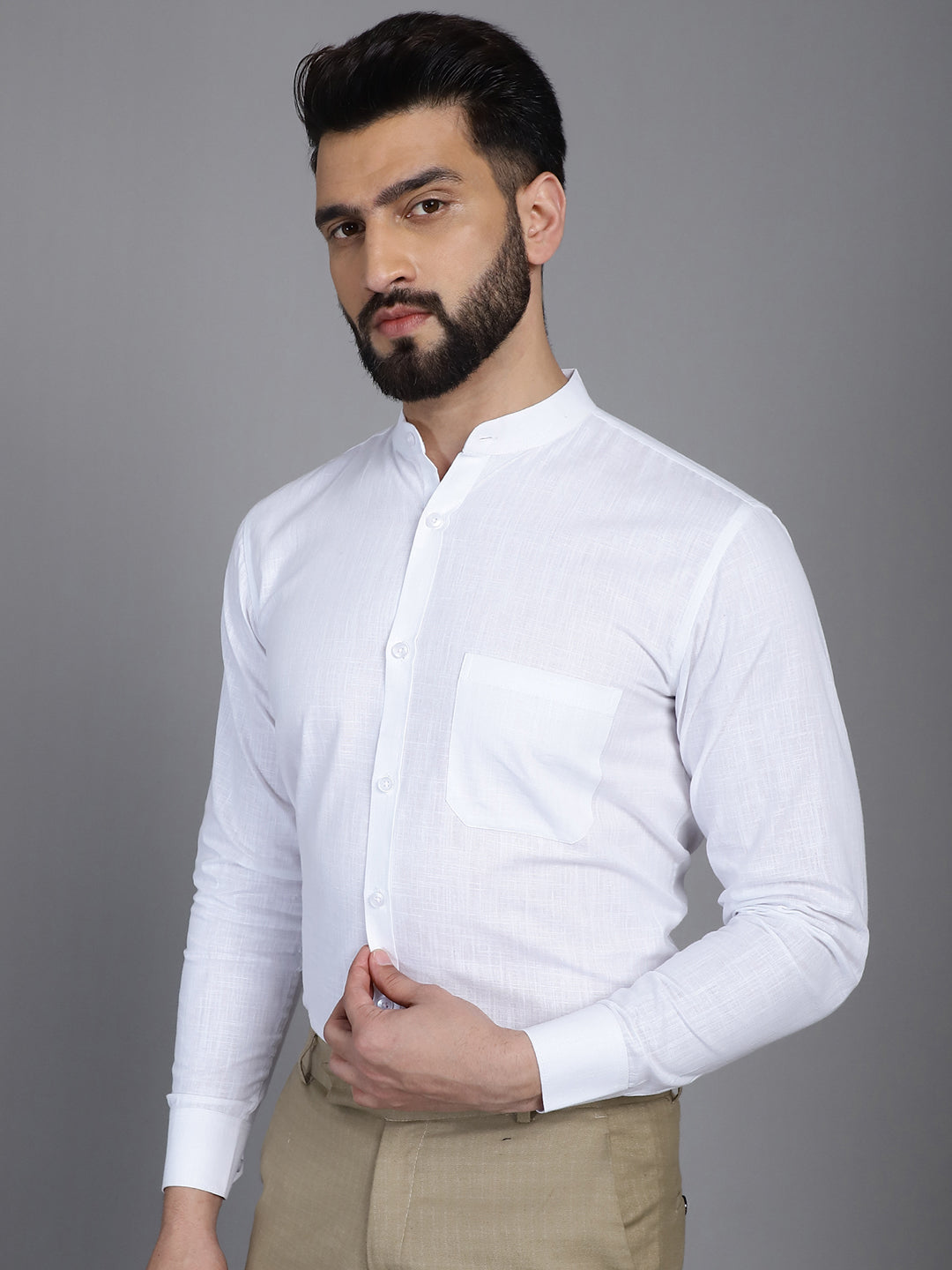 Indian Needle Men's Cotton Solid Formal Shirt - White | Swadesiicart