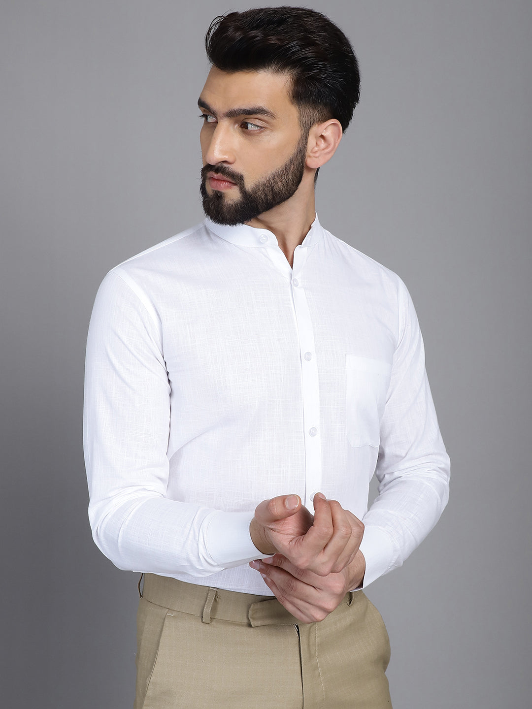 Indian Needle Men's Cotton Solid Formal Shirt - White | Swadesiicart