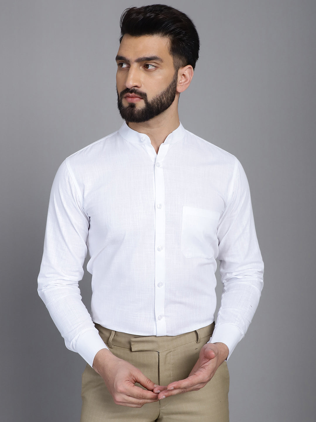 Indian Needle Men's Cotton Solid Formal Shirt - White | Swadesiicart