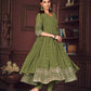 Jyoti Fashion Women's Olive Green Georgette Embroidered Anarkali Kurta Pant Set With Dupatta | Swadesiicart