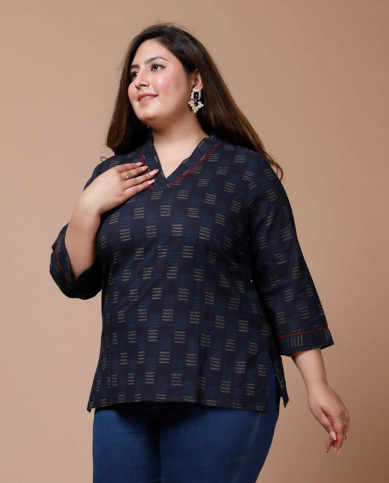 Miravan Women's Plus Size Blue Printed Indigo Kurti - Swadesiicart
