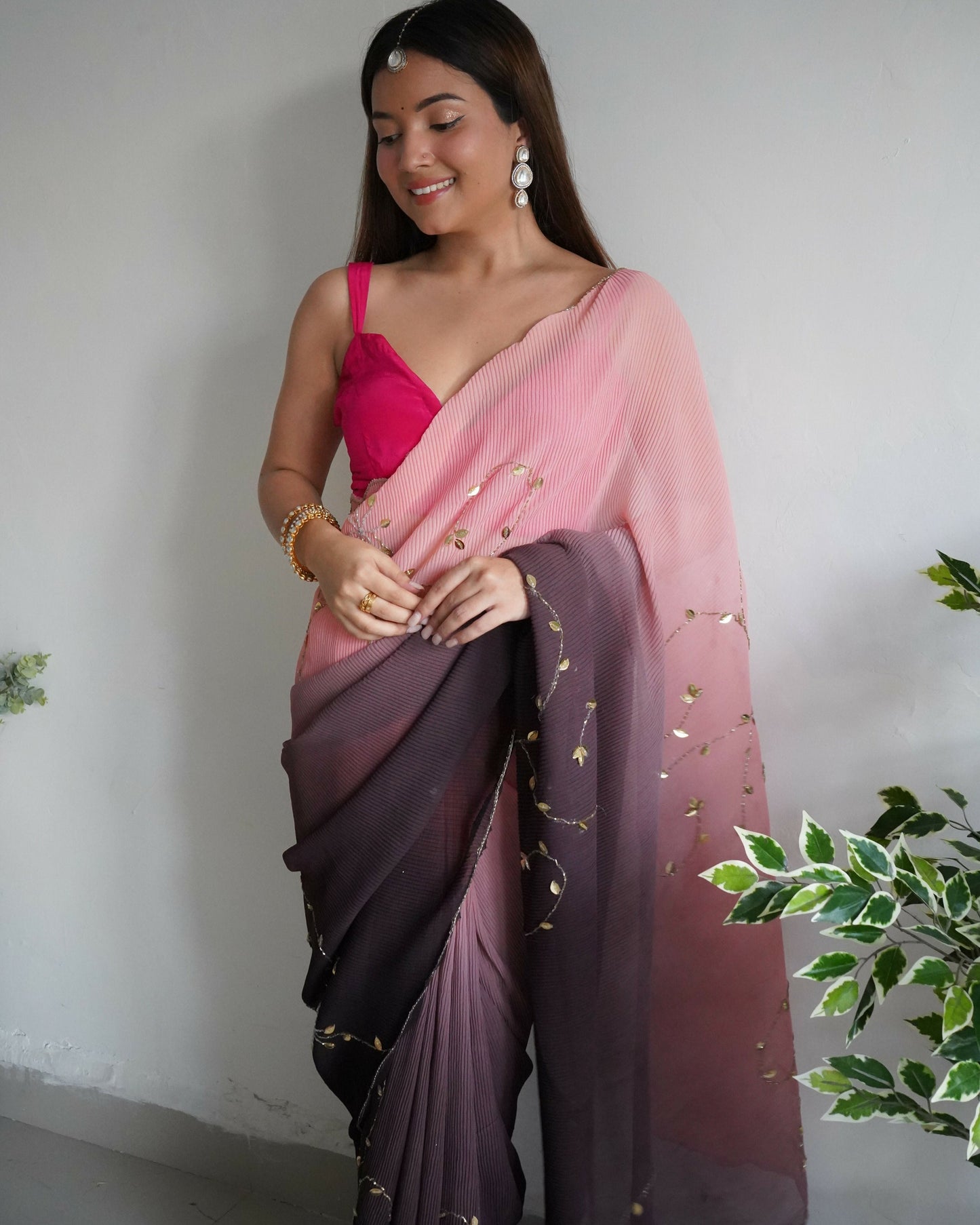 Vamsee Antara Brown Georgette Saree - Swadesiicart