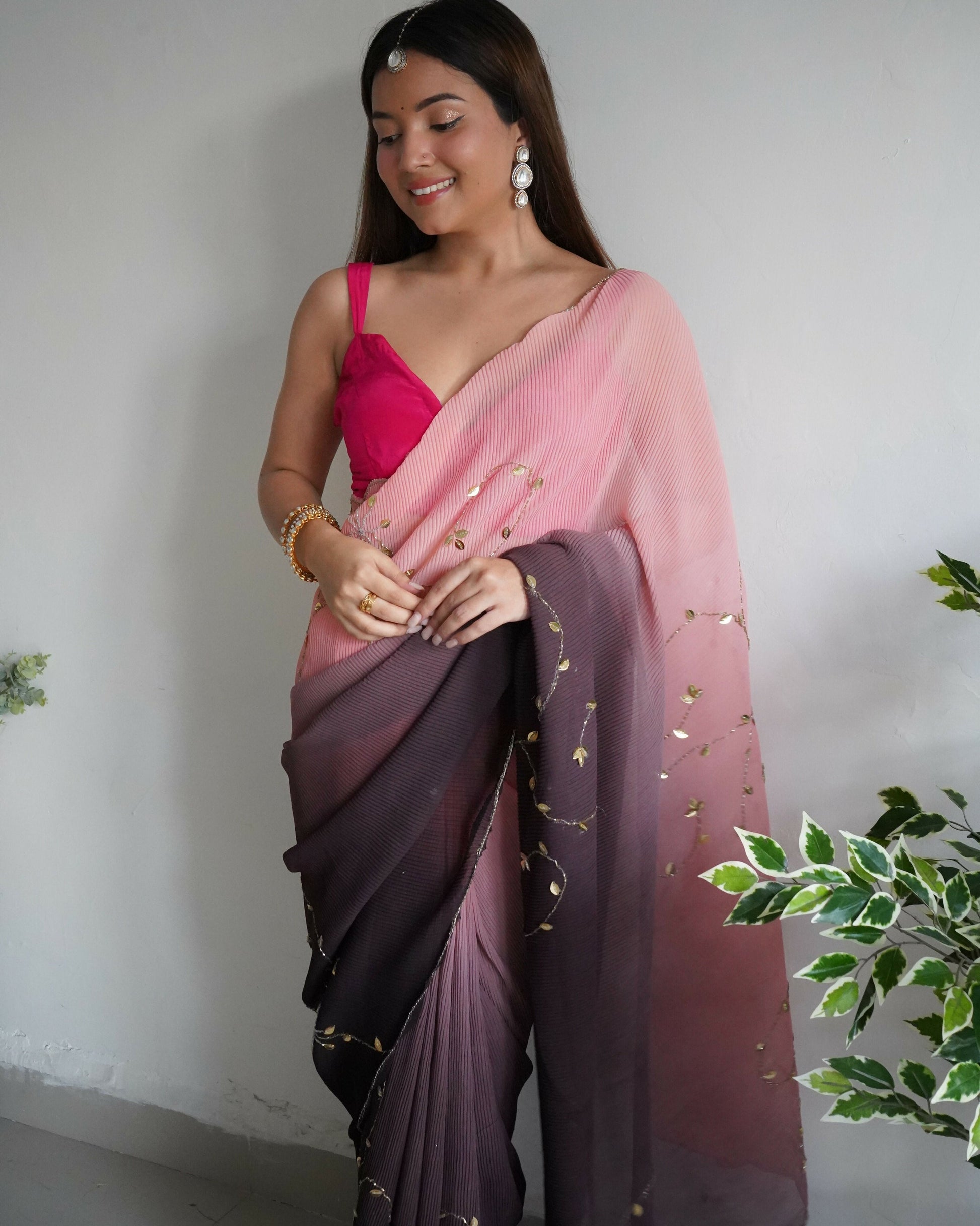 Vamsee Antara Brown Georgette Saree - Swadesiicart