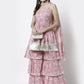 Myshka Women Pink Pure Cotton Printed Sleeveless Round Neck Kurta With Sharara & Dupatta Set | Swadesiicart