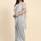 Light Grey Lycra Solid Ready to Wear Saree with stitched Blouse - Nita | Swadesiicart