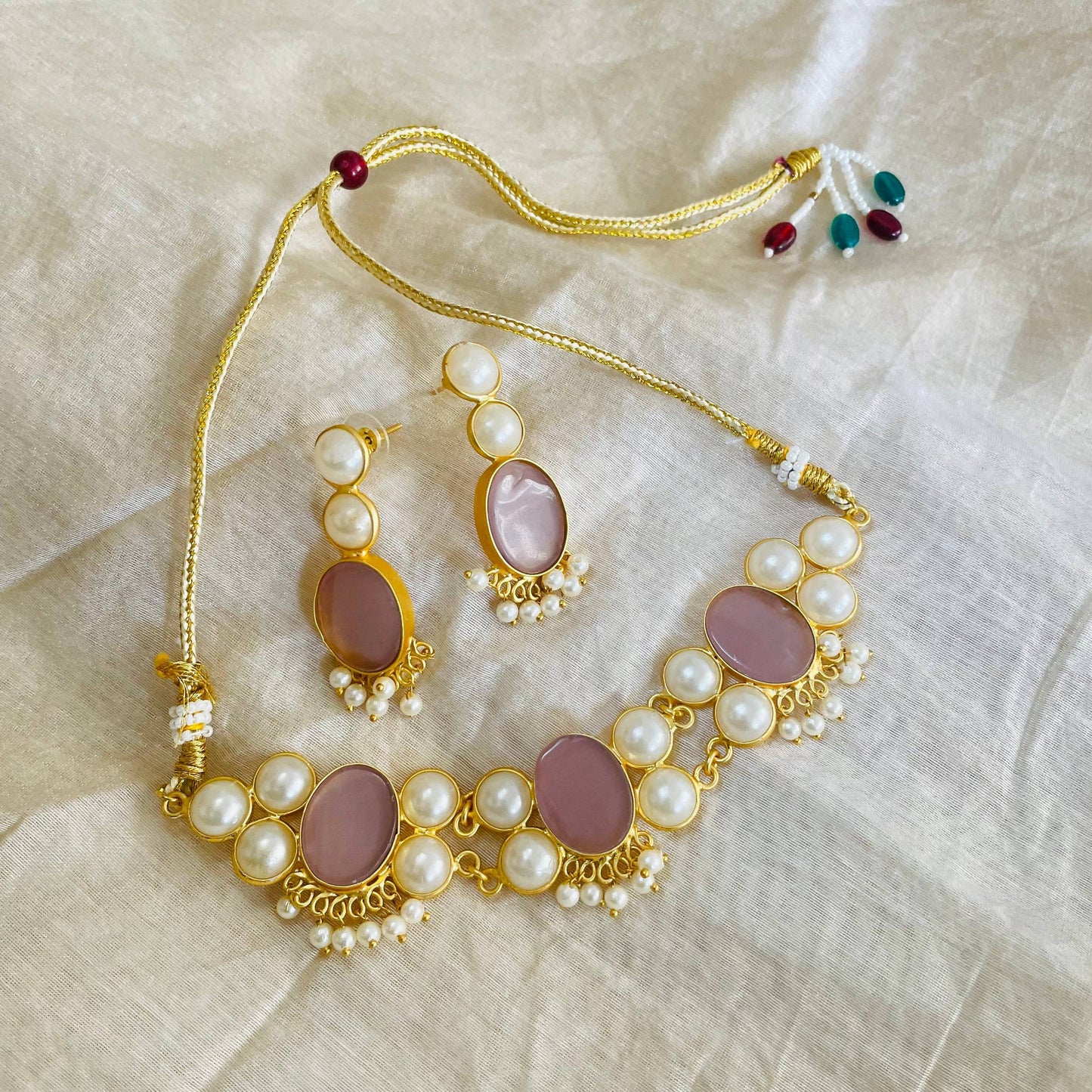Light Pink Druzzy Stone Necklace Set By House of Ree - Swadesiicart