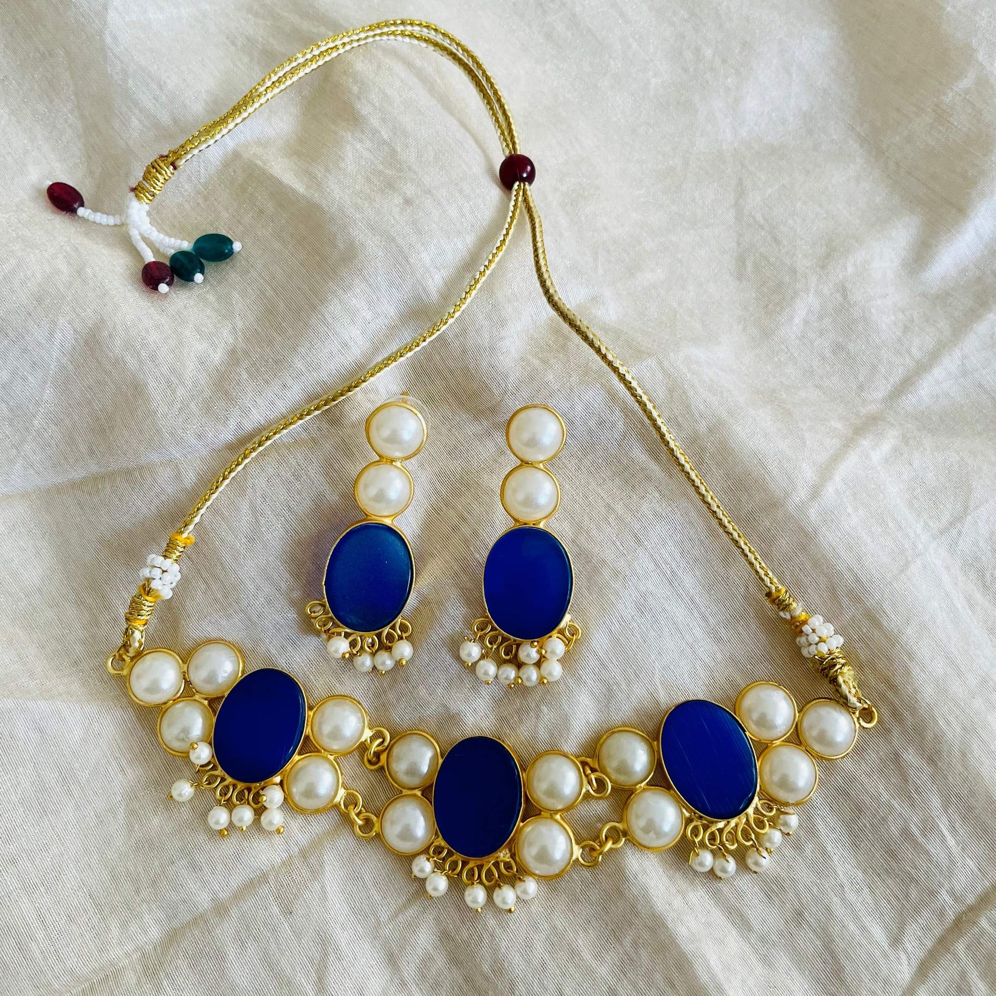 Blue Druzzy Stone Necklace Set By House of Ree - Swadesiicart