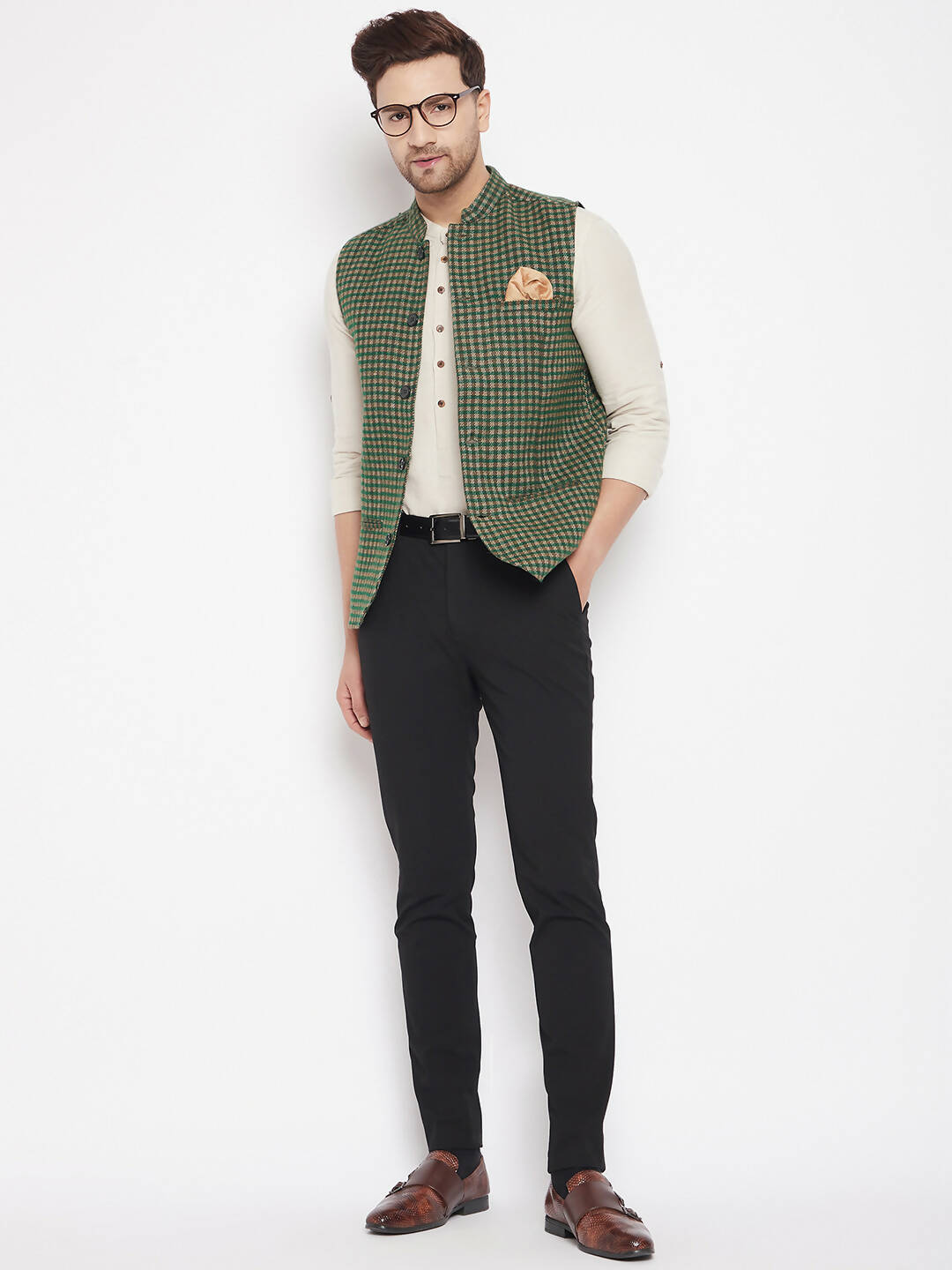 Even Apparels Green Wool Men Woven Nehru Jacket | Swadesiicart
