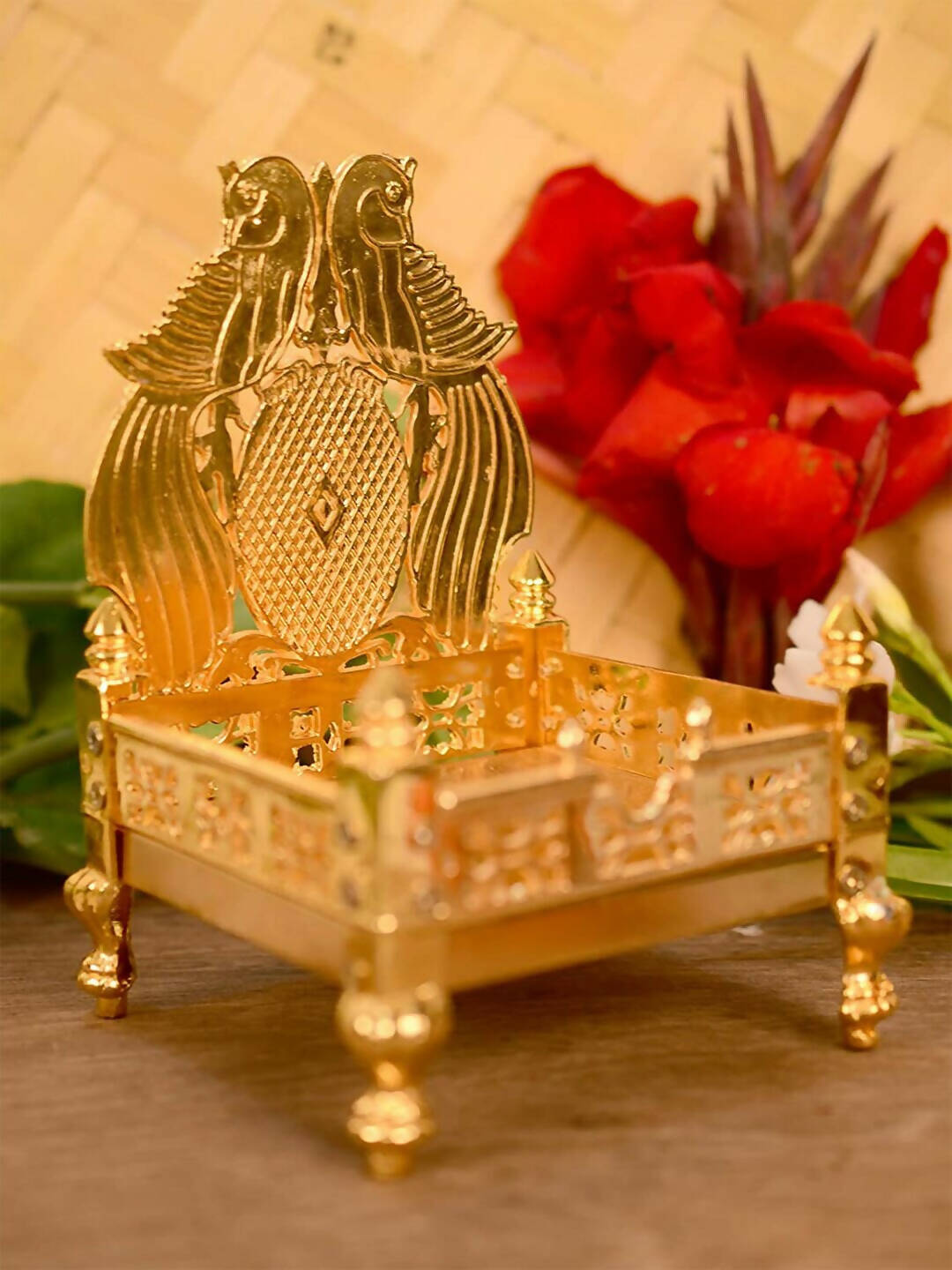 CraftVatika Gold-Toned Singhasan Chowkie | Swadesiicart