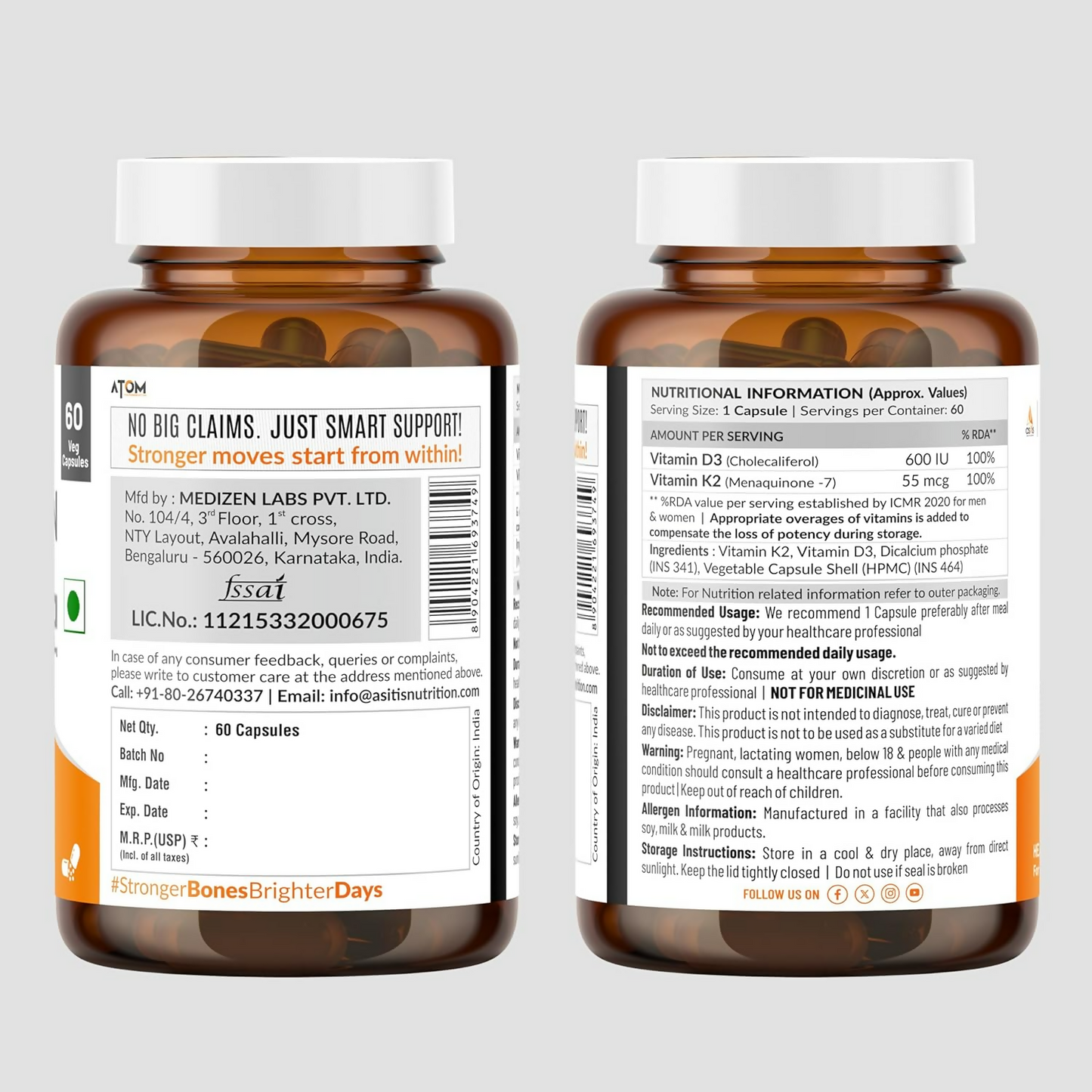 As-It-Is Atom Vitamin D3 & K2 (Mk-7) Veg Capsules | Swadesiicart