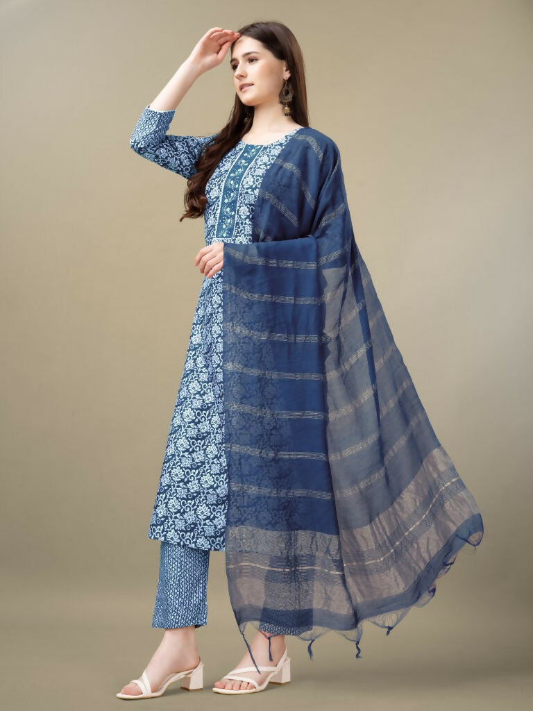 Jyoti Fashion Women's Light Blue Rayon Embroidery & Sequence work Kurta with Trouser & Dupatta | Swadesiicart
