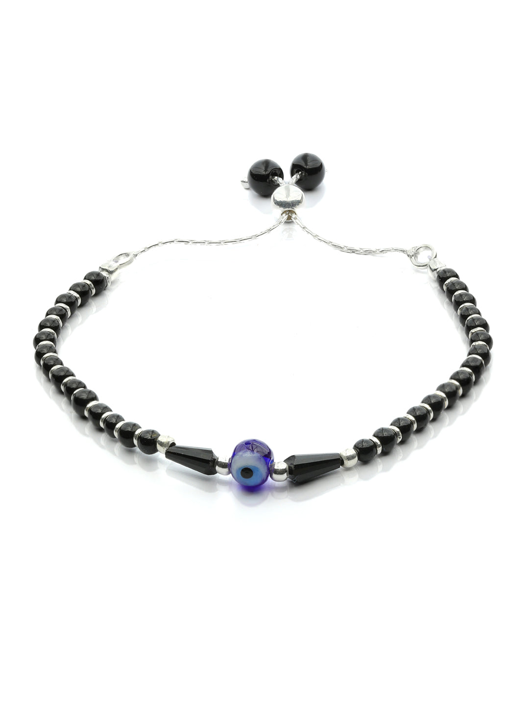 Priyaasi Women Beaded Evil Eye Charm Sterling Silver Bracelet - Swadesiicart