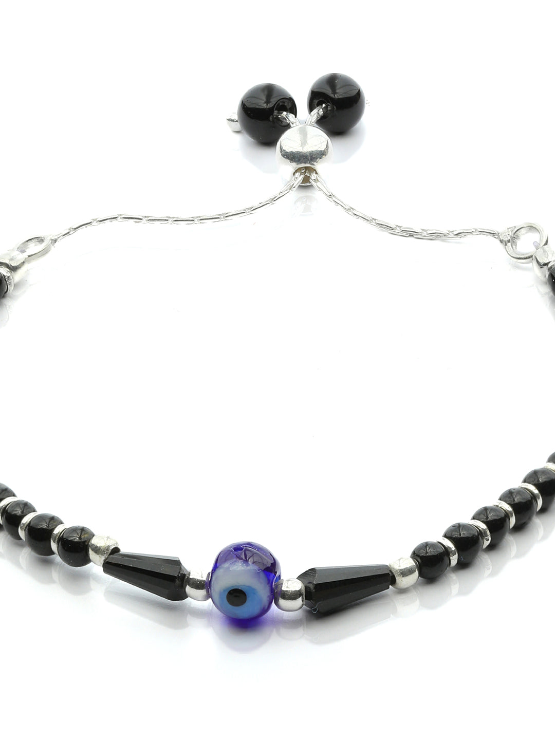 Priyaasi Women Beaded Evil Eye Charm Sterling Silver Bracelet - Swadesiicart