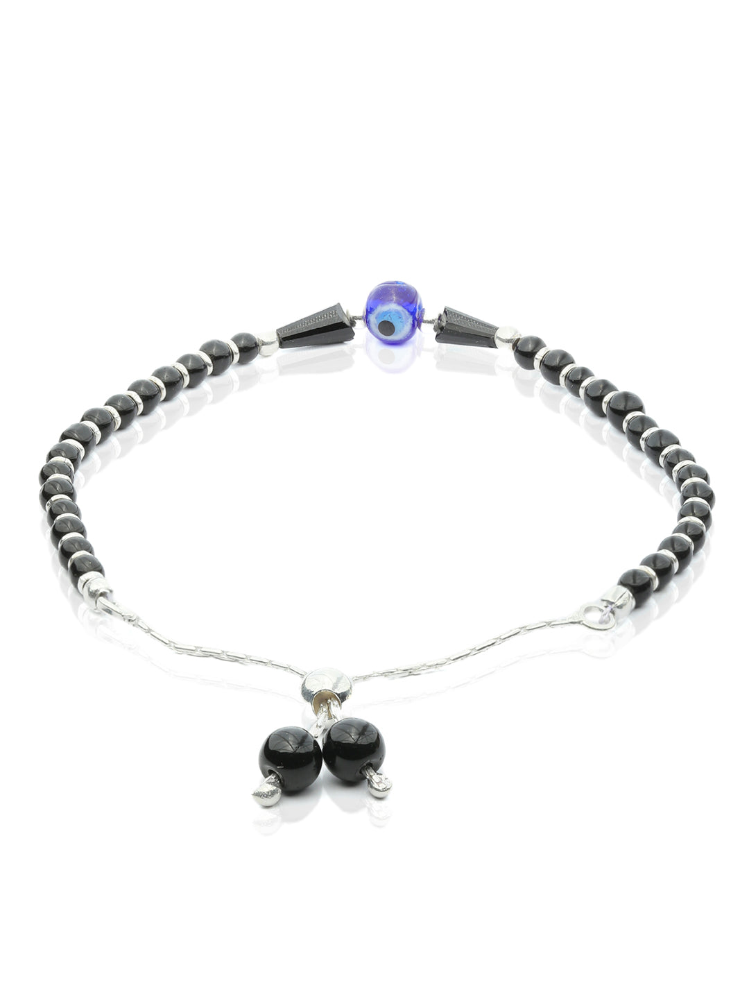 Priyaasi Women Beaded Evil Eye Charm Sterling Silver Bracelet - Swadesiicart