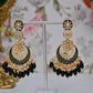 Gold-Polished Kundan & Pearl Dangle Women Black Meenakari Chandbali Earrings By House of Ree - House of Ree