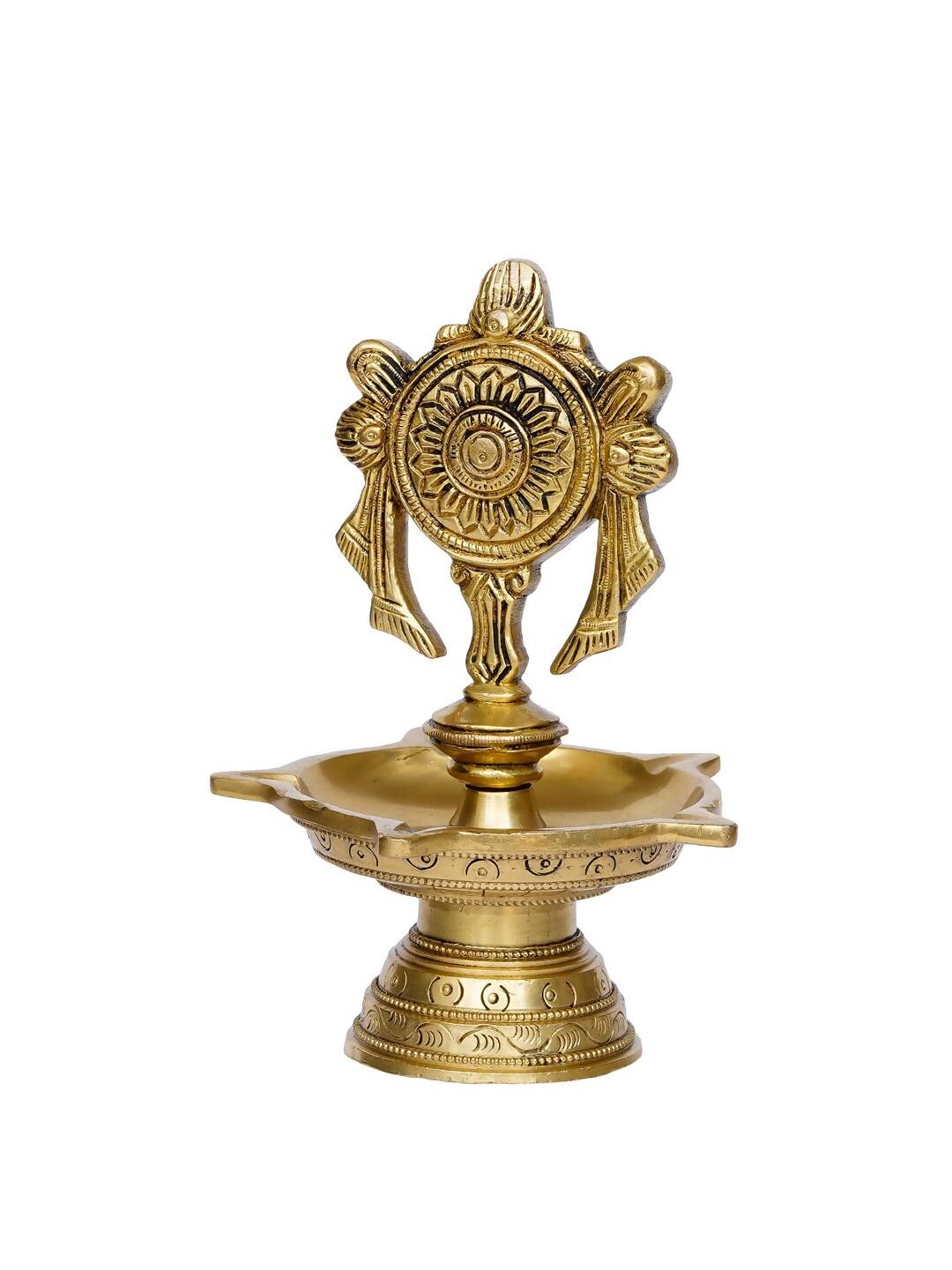 eCraftIndia Gold-Toned Chakra Handcrafted Brass Diya With 5 wicks | Swadesiicart