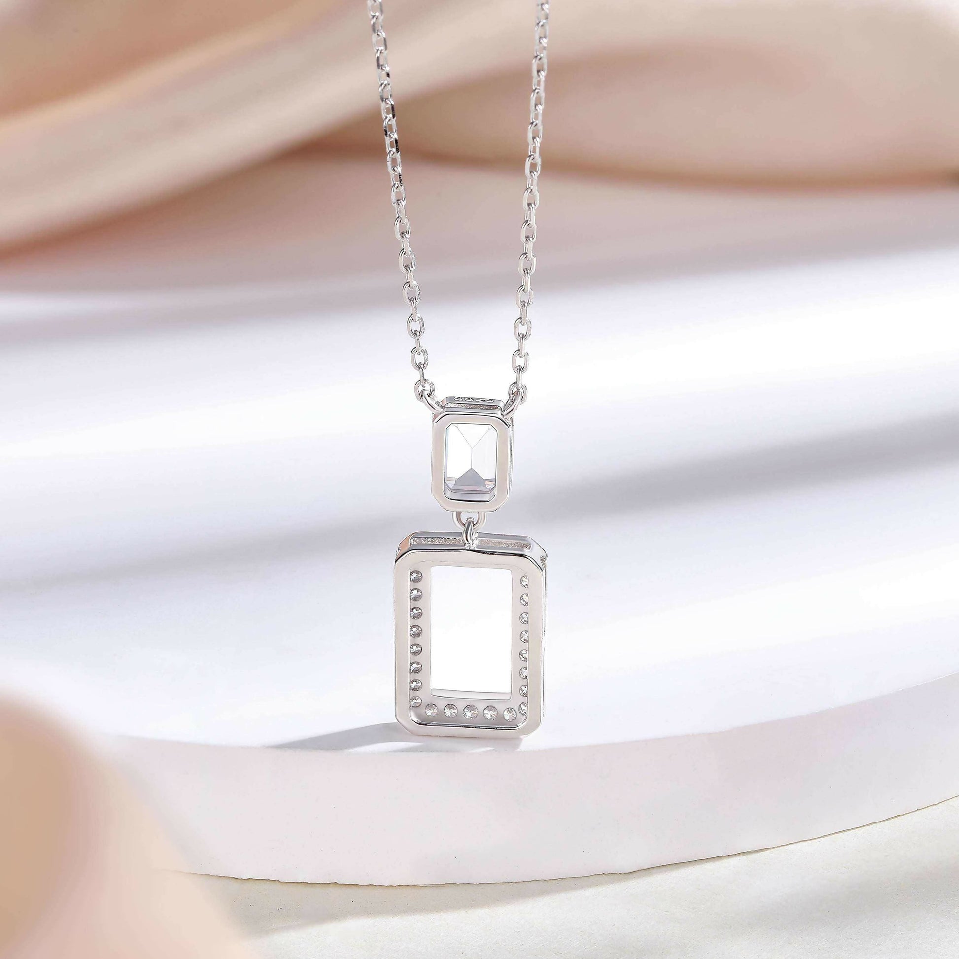 Cauer Elegant 14K White Gold Plated Moissanite Pendant Necklace | Swadesiicart