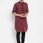 Even Apparels Maroon Pure Cotton Men's Kurta With Contrast Collar And Placket | Swadesiicart