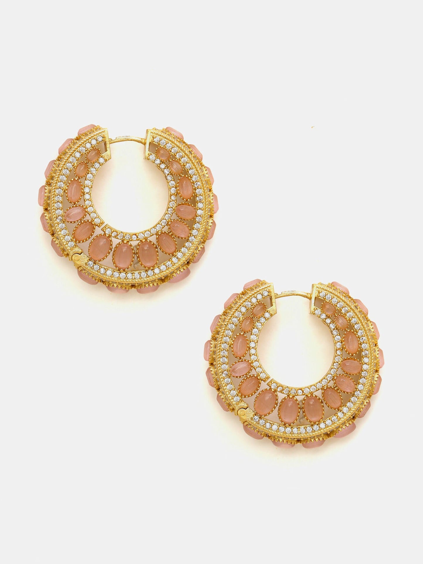 Ruby Raang Gold Polished Peach Round Kundan Loops | Swadesiicart