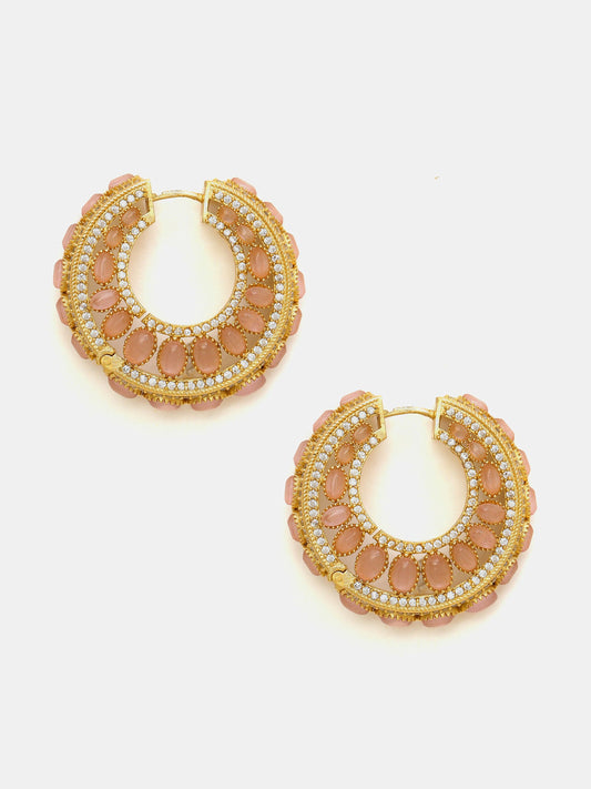 Ruby Raang Gold Polished Peach Round Kundan Loops | Swadesiicart