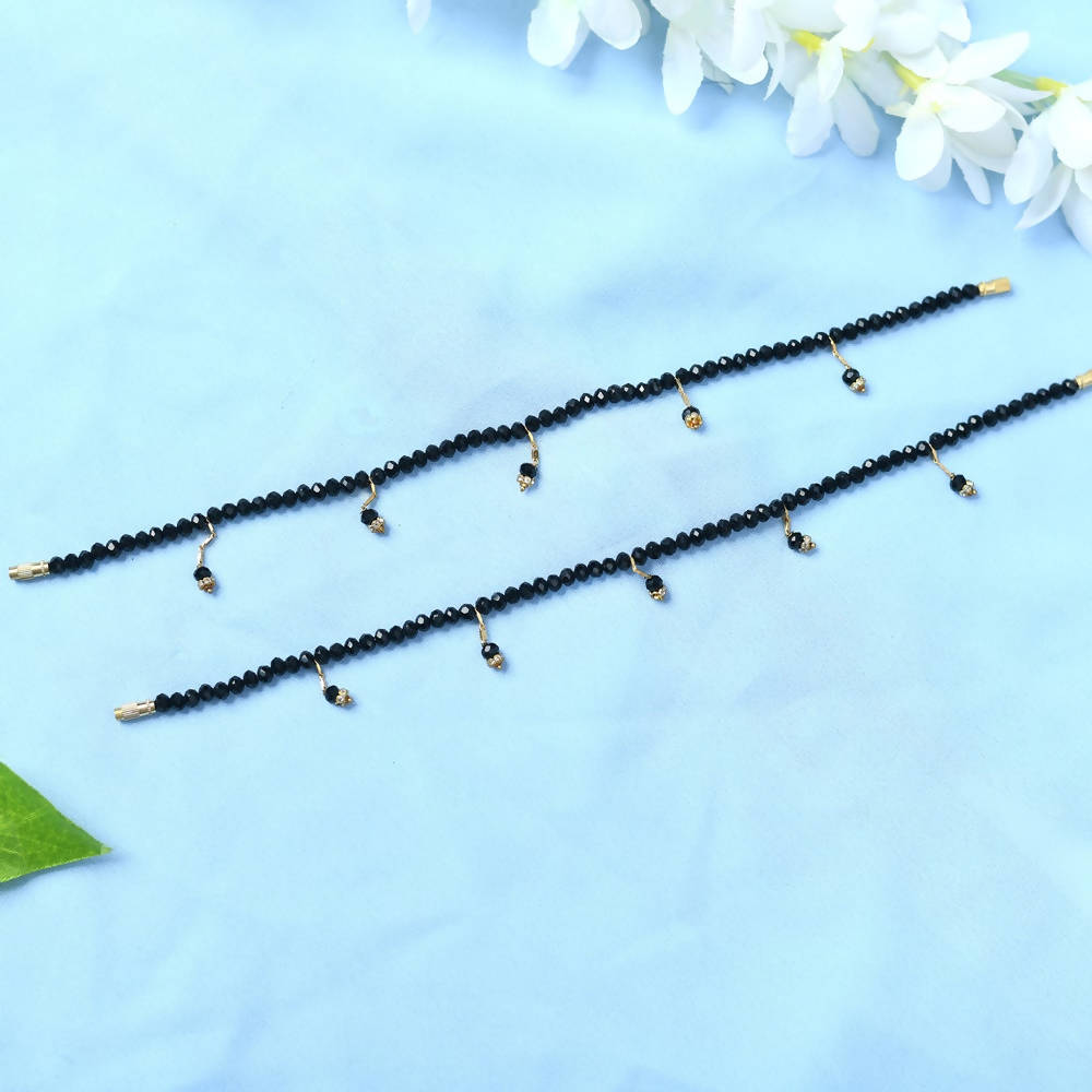 Mominos Fashion Kamal Johar Black Beads Anklets | Swadesiicart