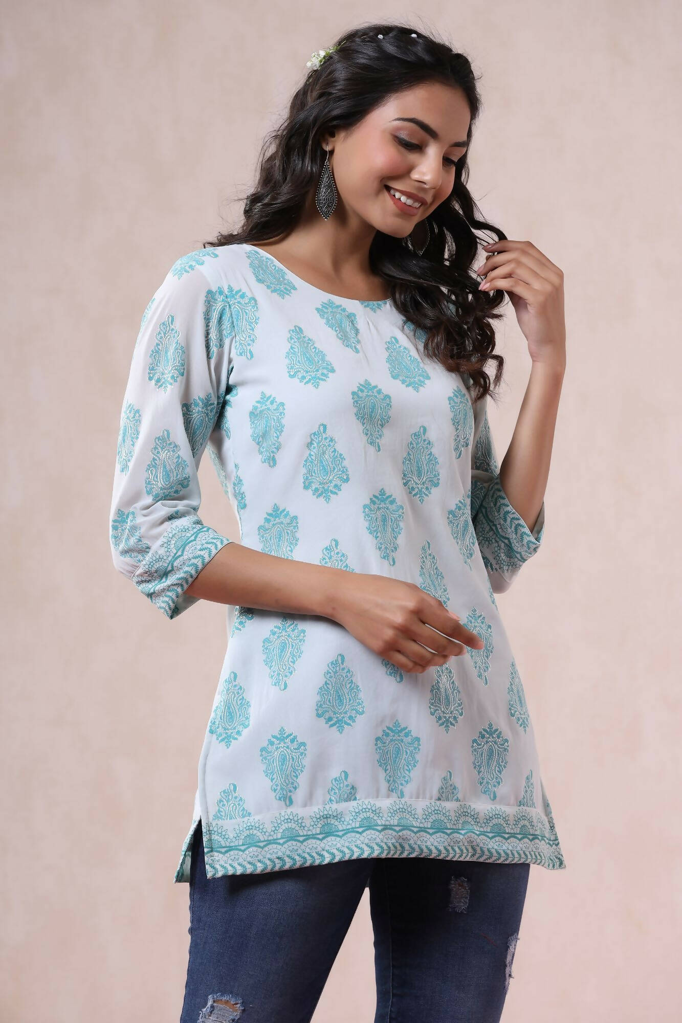 Juniper Women Bluemulti Georgette Printed Straight Tunic | Swadesiicart