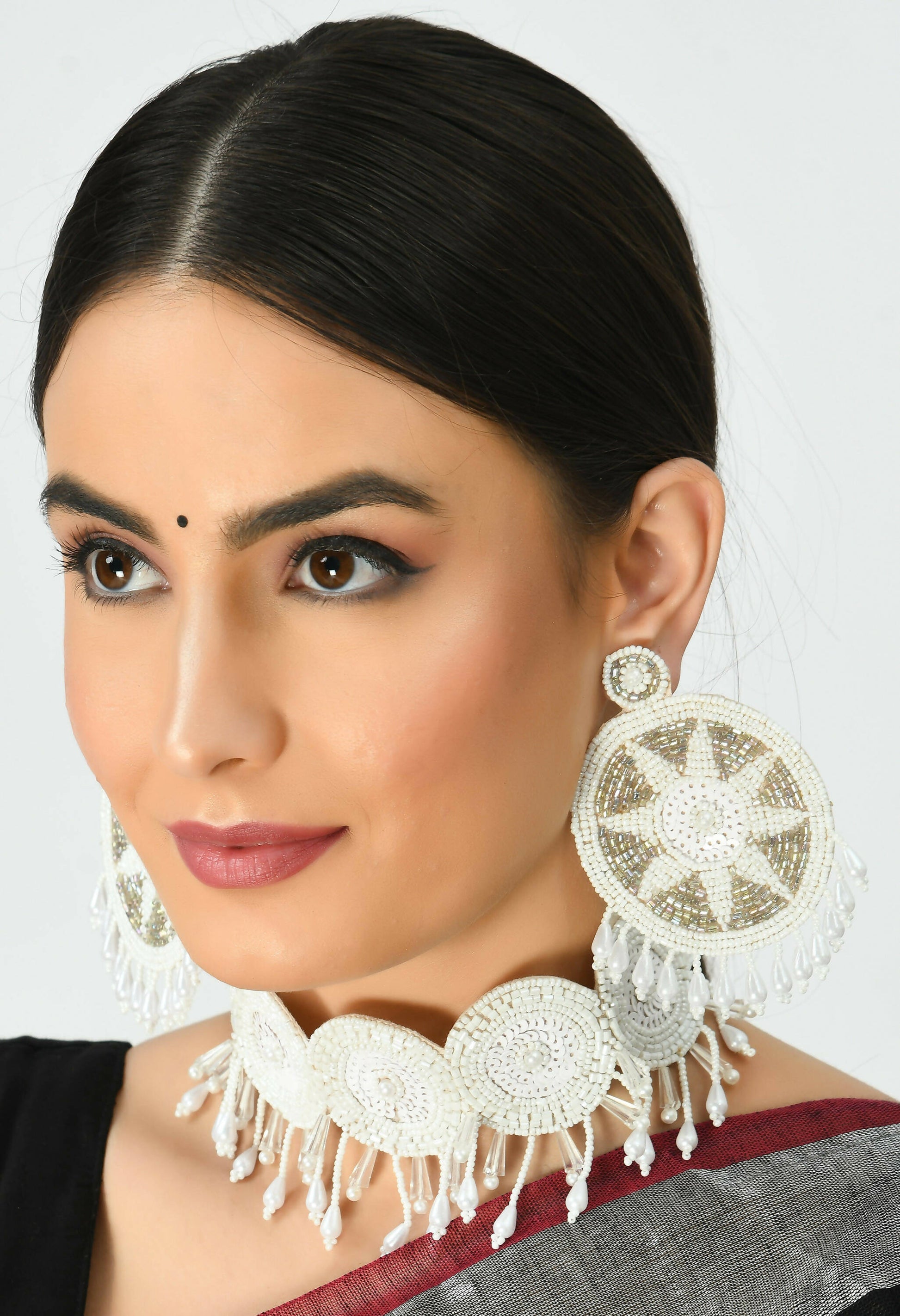 Mominos Fashion Johar Kamal Handicraft Off White/Golden Pearls Necklace with Earrings For Women - Swadesiicart