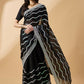 Black Tissue Slub Embroidered Saree with Unstitched Blouse - Vairagi