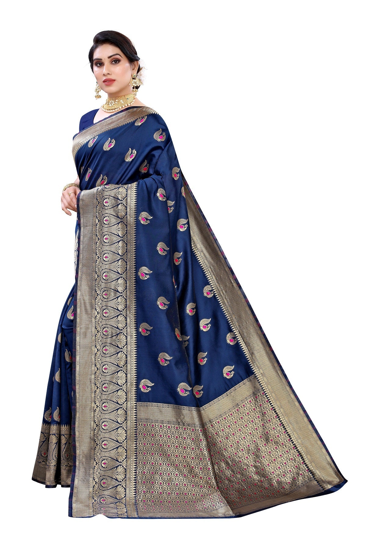 Vamika Blue Weaving Banarasi Jacquard Saree | Swadesiicart