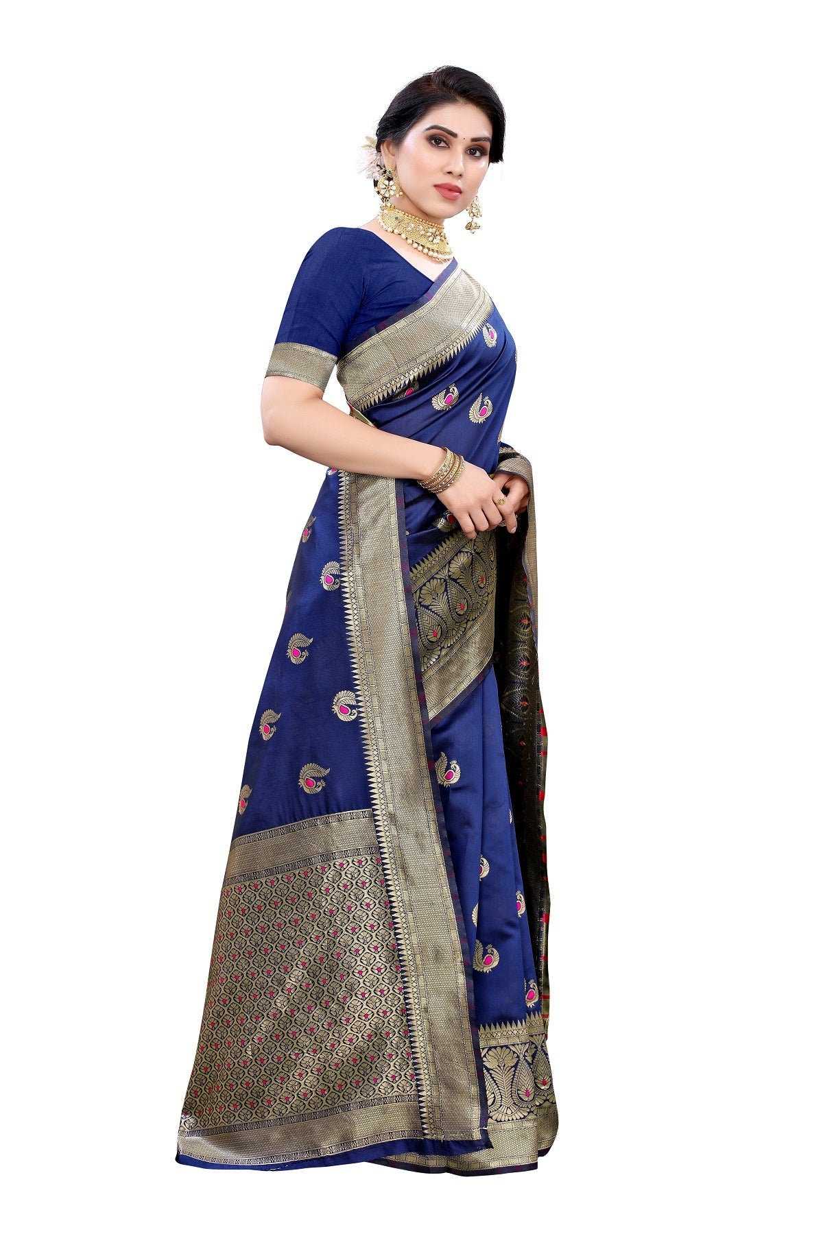 Vamika Blue Weaving Banarasi Jacquard Saree | Swadesiicart
